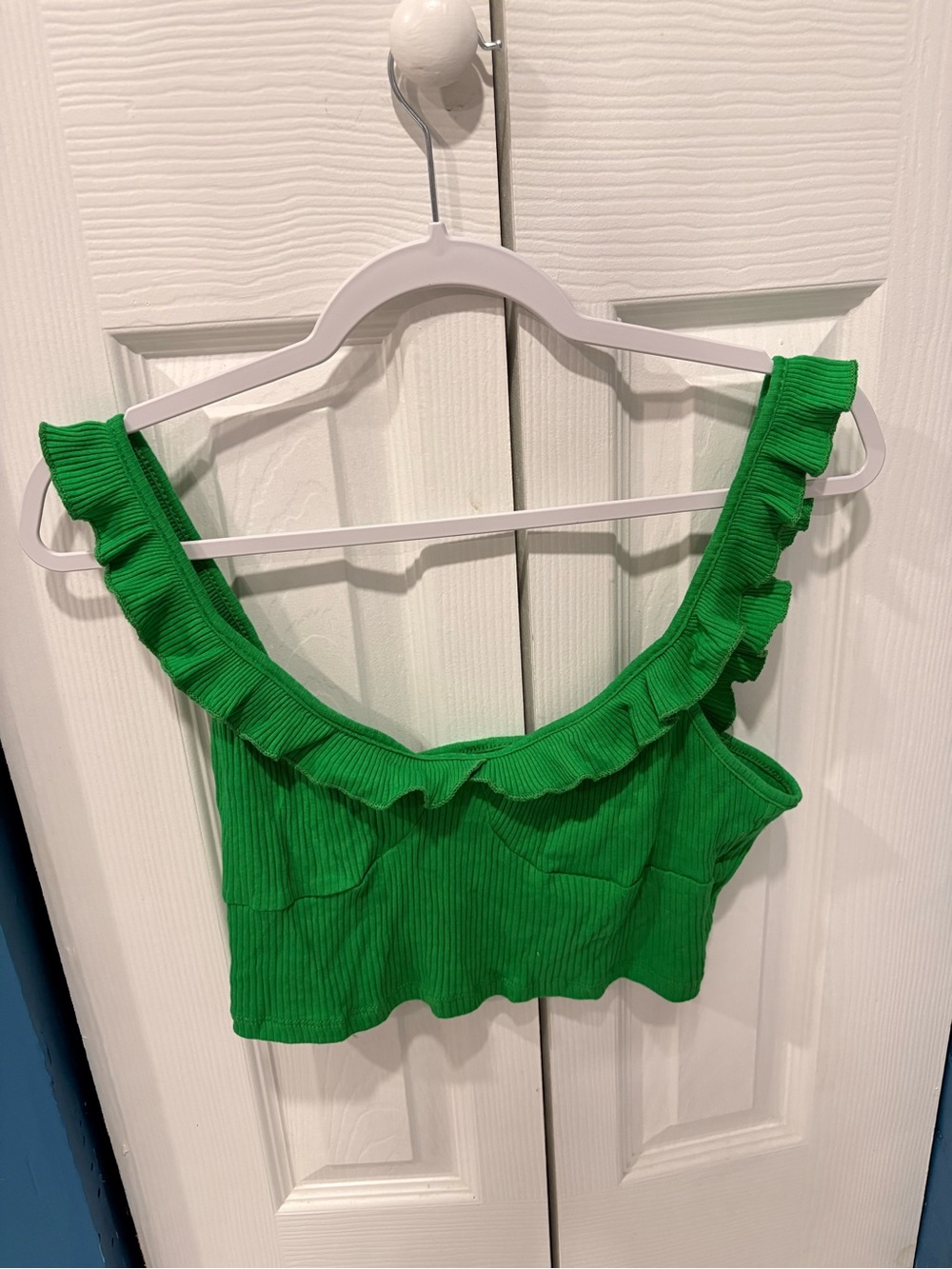 Green Ruffled Ribbed Crop Top